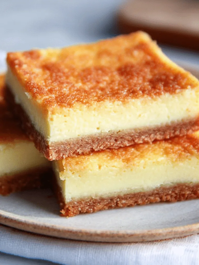 Close-up of carnivore cheesecake bars stacked on a plate with a golden crust and creamy center.