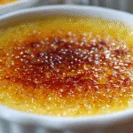 Carnivore Crème Brûlée with a perfectly caramelized golden top in a white ramekin.