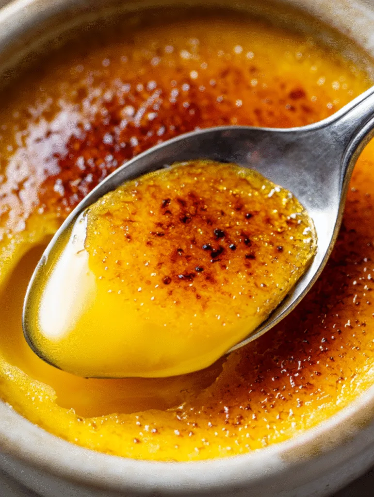 Close-up of Carnivore Crème Brûlée with a spoon breaking through the caramelized top.