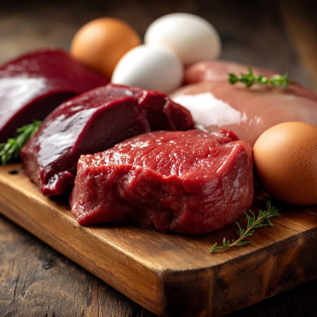 Variety of raw meats and eggs for carnivore breakfast for carnivore breakfast ideas