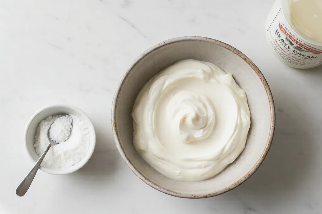 Creamy heavy-cream mixture in a bowl for Carnivore Panna Cotta preparation.