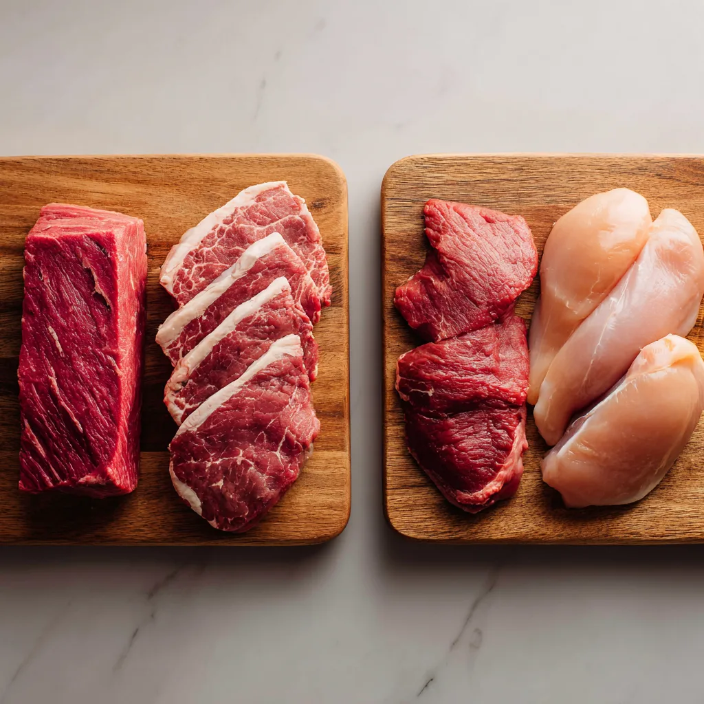 Fatty and lean meat cuts arranged side-by-side Best Cuts of Meat for Carnivore Diet