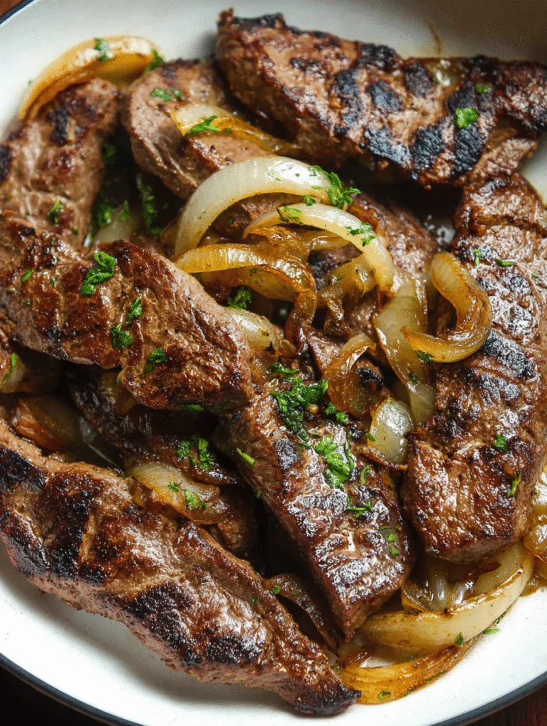 Homestyle beef liver and onions served with caramelized onions and herbs.