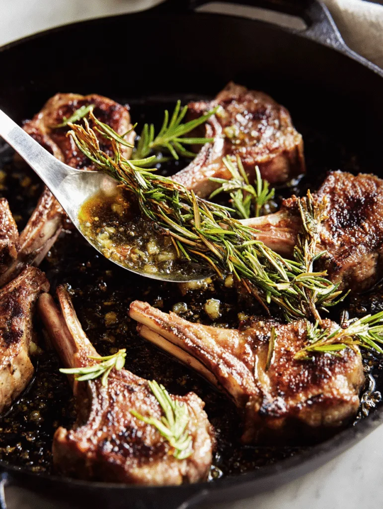 Cast iron pan seared lamb chops basted with garlic, rosemary, and butter.